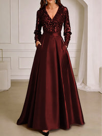 A-Line/Princess V-Neck Pleated Satin Ankle-Length Mother of the Bride Dresses with Sequins
