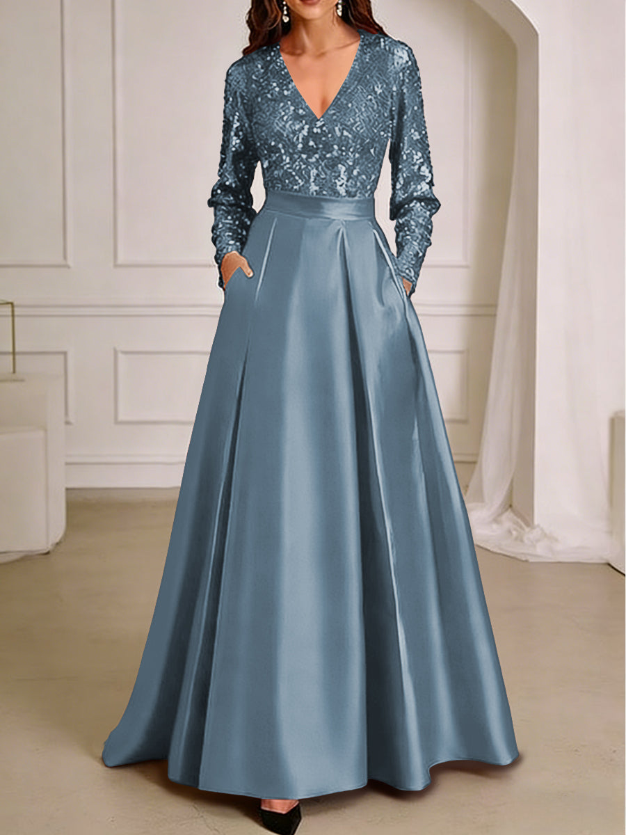 Shirees Teal A-Line/Princess V-Neck Pleated Satin Ankle-Length Mother of the Bride Dresses with Sequins 2026