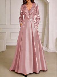 A-Line/Princess V-Neck Pleated Satin Ankle-Length Mother of the Bride Dresses with Sequins