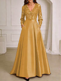 A-Line/Princess V-Neck Pleated Satin Ankle-Length Mother of the Bride Dresses with Sequins