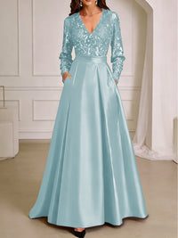 A-Line/Princess V-Neck Pleated Satin Ankle-Length Mother of the Bride Dresses with Sequins