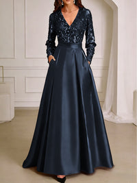 A-Line/Princess V-Neck Pleated Satin Ankle-Length Mother of the Bride Dresses with Sequins