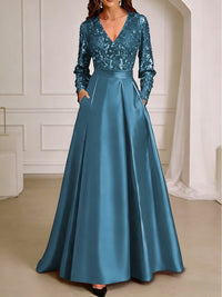 A-Line/Princess V-Neck Pleated Satin Ankle-Length Mother of the Bride Dresses with Sequins