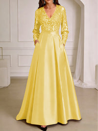 A-Line/Princess V-Neck Pleated Satin Ankle-Length Mother of the Bride Dresses with Sequins
