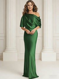 Sheath/Column One Shoulder Pleated Satin Floor-Length Mother of the Bride Dresses with Slit