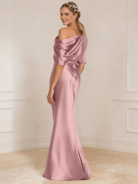 Sheath/Column One Shoulder Pleated Satin Floor-Length Mother of the Bride Dresses with Slit