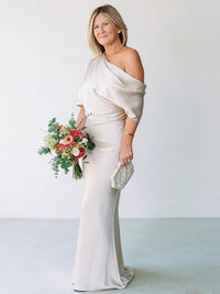 Sheath/Column One Shoulder Pleated Satin Floor-Length Mother of the Bride Dresses with Slit