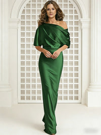 Sheath/Column One Shoulder Pleated Satin Floor-Length Mother of the Bride Dresses with Slit