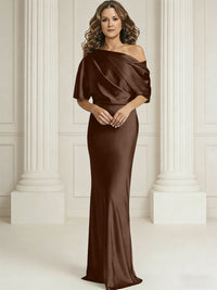 Sheath/Column One Shoulder Pleated Satin Floor-Length Mother of the Bride Dresses with Slit