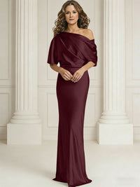 Sheath/Column One Shoulder Pleated Satin Floor-Length Mother of the Bride Dresses with Slit