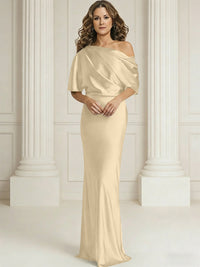 Sheath/Column One Shoulder Pleated Satin Floor-Length Mother of the Bride Dresses with Slit