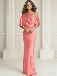 Sheath/Column One Shoulder Pleated Satin Floor-Length Mother of the Bride Dresses with Slit