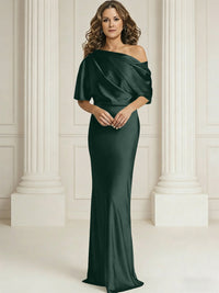 Sheath/Column One Shoulder Pleated Satin Floor-Length Mother of the Bride Dresses with Slit