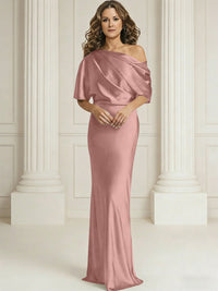 Sheath/Column One Shoulder Pleated Satin Floor-Length Mother of the Bride Dresses with Slit