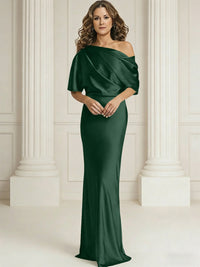Sheath/Column One Shoulder Pleated Satin Floor-Length Mother of the Bride Dresses with Slit