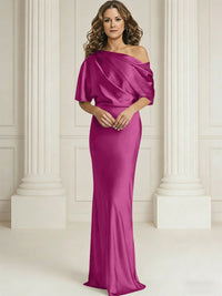 Sheath/Column One Shoulder Pleated Satin Floor-Length Mother of the Bride Dresses with Slit