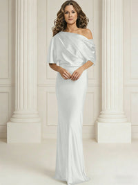 Sheath/Column One Shoulder Pleated Satin Floor-Length Mother of the Bride Dresses with Slit