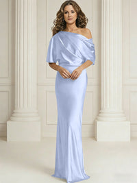 Sheath/Column One Shoulder Pleated Satin Floor-Length Mother of the Bride Dresses with Slit
