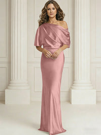 Sheath/Column One Shoulder Pleated Satin Floor-Length Mother of the Bride Dresses with Slit