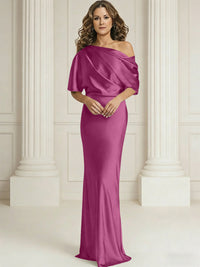 Sheath/Column One Shoulder Pleated Satin Floor-Length Mother of the Bride Dresses with Slit