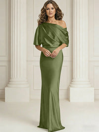 Sheath/Column One Shoulder Pleated Satin Floor-Length Mother of the Bride Dresses with Slit