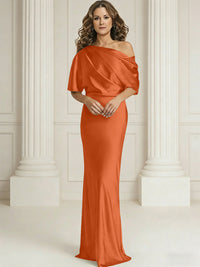 Sheath/Column One Shoulder Pleated Satin Floor-Length Mother of the Bride Dresses with Slit