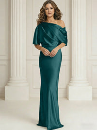 Sheath/Column One Shoulder Pleated Satin Floor-Length Mother of the Bride Dresses with Slit