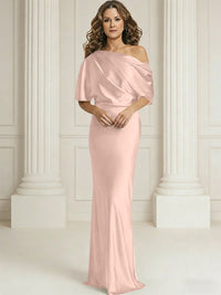 Sheath/Column One Shoulder Pleated Satin Floor-Length Mother of the Bride Dresses with Slit