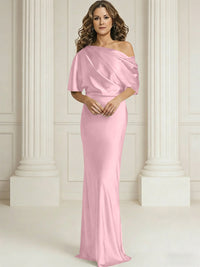 Sheath/Column One Shoulder Pleated Satin Floor-Length Mother of the Bride Dresses with Slit