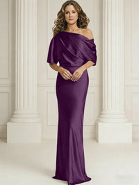 Sheath/Column One Shoulder Pleated Satin Floor-Length Mother of the Bride Dresses with Slit