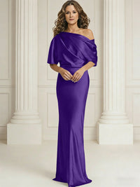 Sheath/Column One Shoulder Pleated Satin Floor-Length Mother of the Bride Dresses with Slit