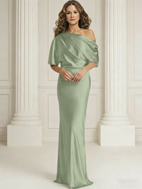 Sheath/Column One Shoulder Pleated Satin Floor-Length Mother of the Bride Dresses with Slit