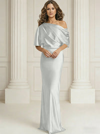 Sheath/Column One Shoulder Pleated Satin Floor-Length Mother of the Bride Dresses with Slit