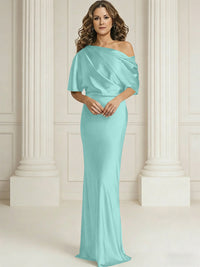 Sheath/Column One Shoulder Pleated Satin Floor-Length Mother of the Bride Dresses with Slit