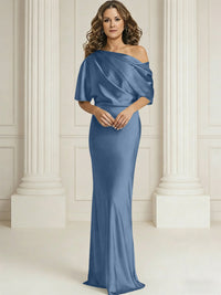 Sheath/Column One Shoulder Pleated Satin Floor-Length Mother of the Bride Dresses with Slit