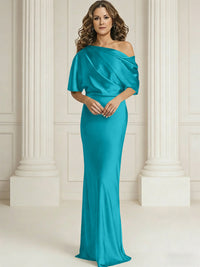 Sheath/Column One Shoulder Pleated Satin Floor-Length Mother of the Bride Dresses with Slit