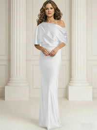 Sheath/Column One Shoulder Pleated Satin Floor-Length Mother of the Bride Dresses with Slit