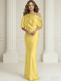 Sheath/Column One Shoulder Pleated Satin Floor-Length Mother of the Bride Dresses with Slit
