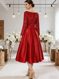 A-Line/Princess Asymmetrical Satin Tea-Length Mother of the Bride Dresses with Sequins