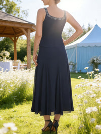 A-Line/Princess Square Neck Two-Piece Sequins Tea-Length Mother of the Bride Dresses with Jacket