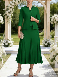 A-Line/Princess Square Neck Two-Piece Sequins Tea-Length Mother of the Bride Dresses with Jacket