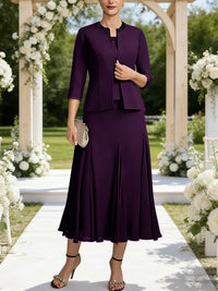 A-Line/Princess Square Neck Two-Piece Sequins Tea-Length Mother of the Bride Dresses with Jacket