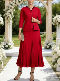 A-Line/Princess Square Neck Two-Piece Sequins Tea-Length Mother of the Bride Dresses with Jacket