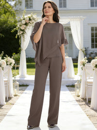 Pantsuits Separates V-Neck Asymmetrical Three-Piece Floor-Length Mother of the Bride Dresses