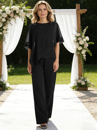 Pantsuits Separates V-Neck Asymmetrical Three-Piece Floor-Length Mother of the Bride Dresses