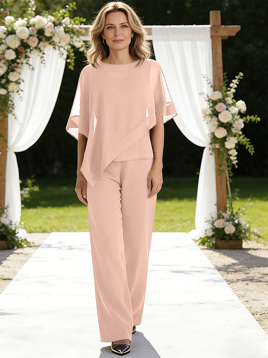 Pantsuits Separates V-Neck Asymmetrical Three-Piece Floor-Length Mother of the Bride Dresses