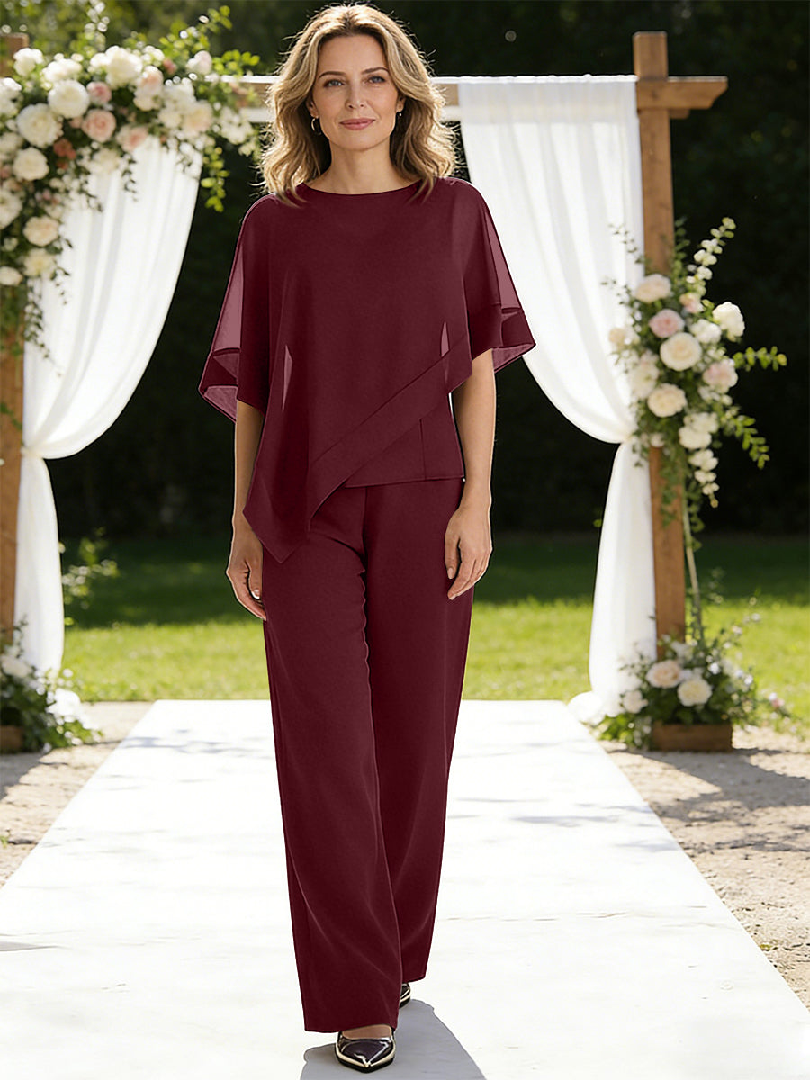 Pantsuits Separates V-Neck Asymmetrical Three-Piece Floor-Length Mother of the Bride Dresses