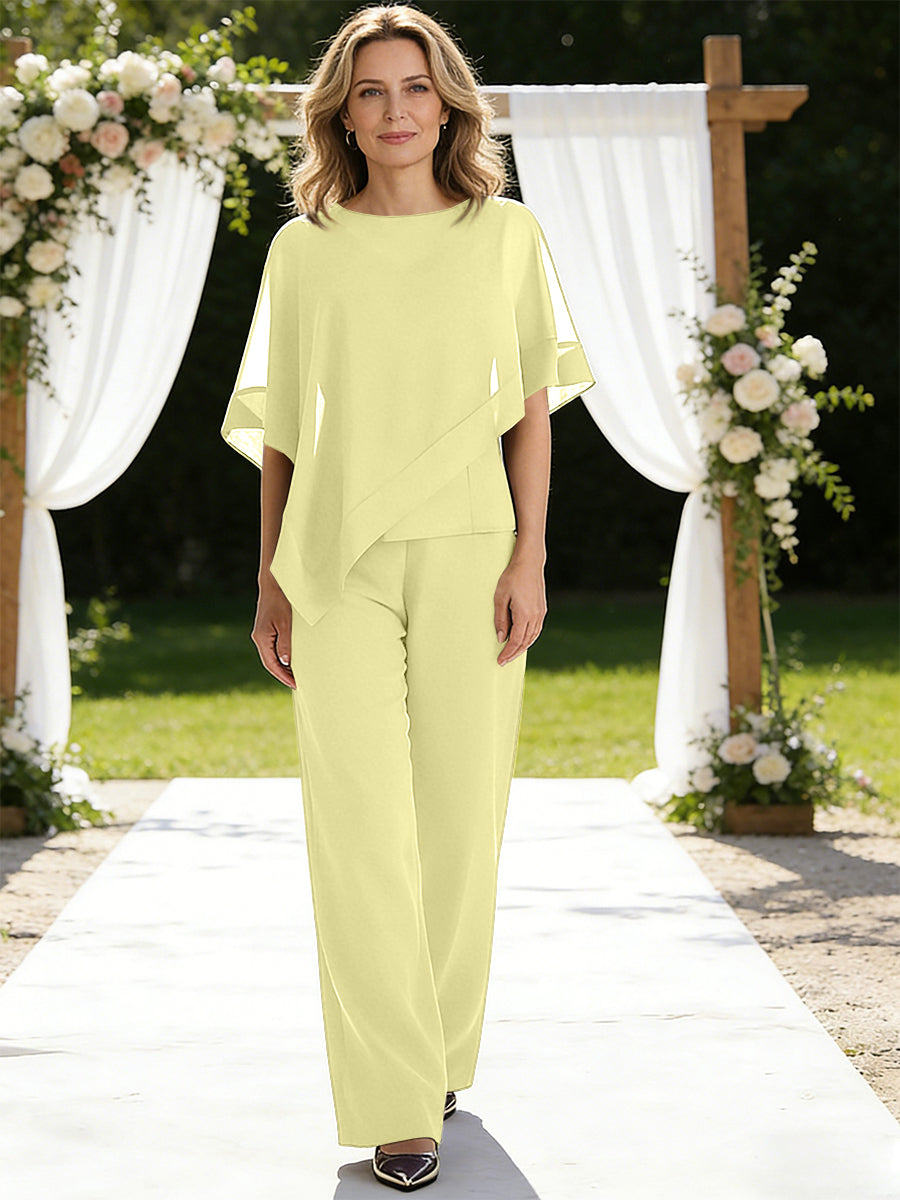 Pantsuits Separates V-Neck Asymmetrical Three-Piece Floor-Length Mother of the Bride Dresses
