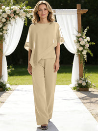 Pantsuits Separates V-Neck Asymmetrical Three-Piece Floor-Length Mother of the Bride Dresses