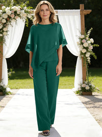 Pantsuits Separates V-Neck Asymmetrical Three-Piece Floor-Length Mother of the Bride Dresses